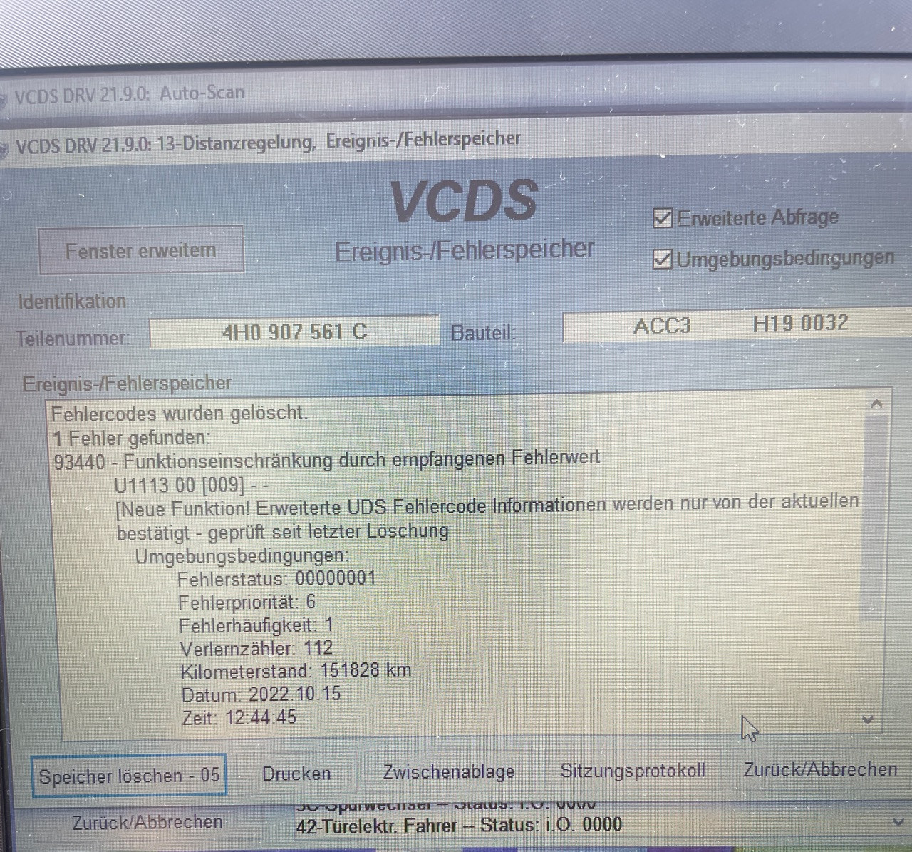 ACC und Breakinguard ausgefallen