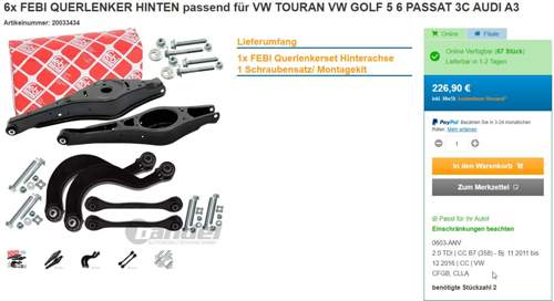 Querlenkersatz Radaufhängung