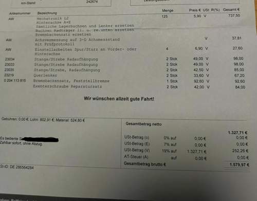 Rechnung Hinterachse