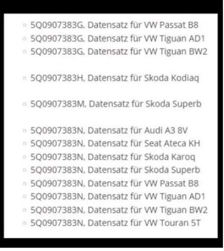 Liste Steuergeräte AHK