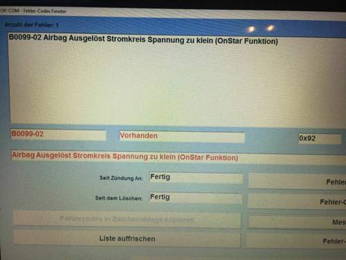 Fehlercode im Airbag steuergerät