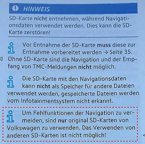 Hinweis: Nur original SD-Karten