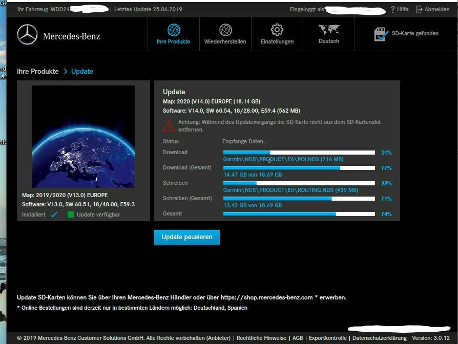 Aktuelle Softwareversionsstände für Garmin Map Pilot (W246)