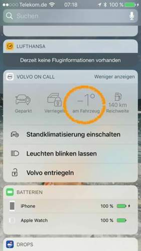 VoC Widget auf iOS 10.2 (iPhone)