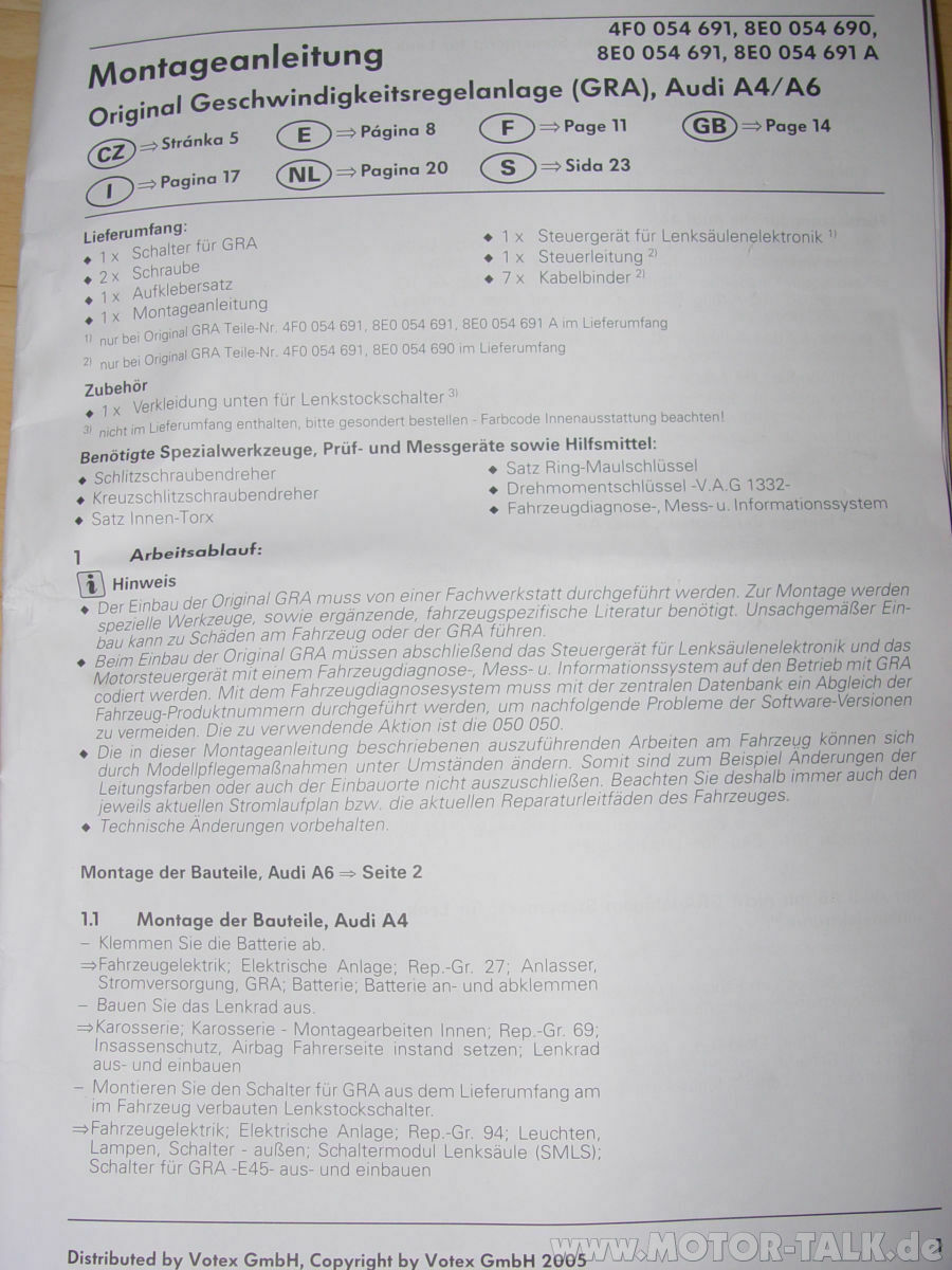 Anleitung Nachrüstung GRA und Bordcomputer