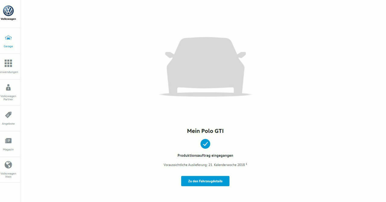 Anmeldung VW "WE-Portal" - Status Fahrzeugbestellung