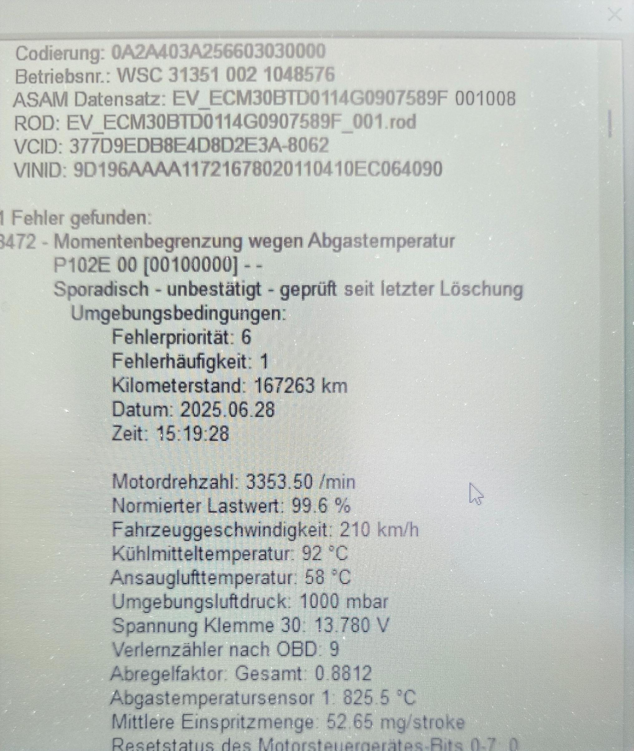 Ansauglufttemperatur 126°C obwohl Motor kalt, 3.0 TDI 150kw