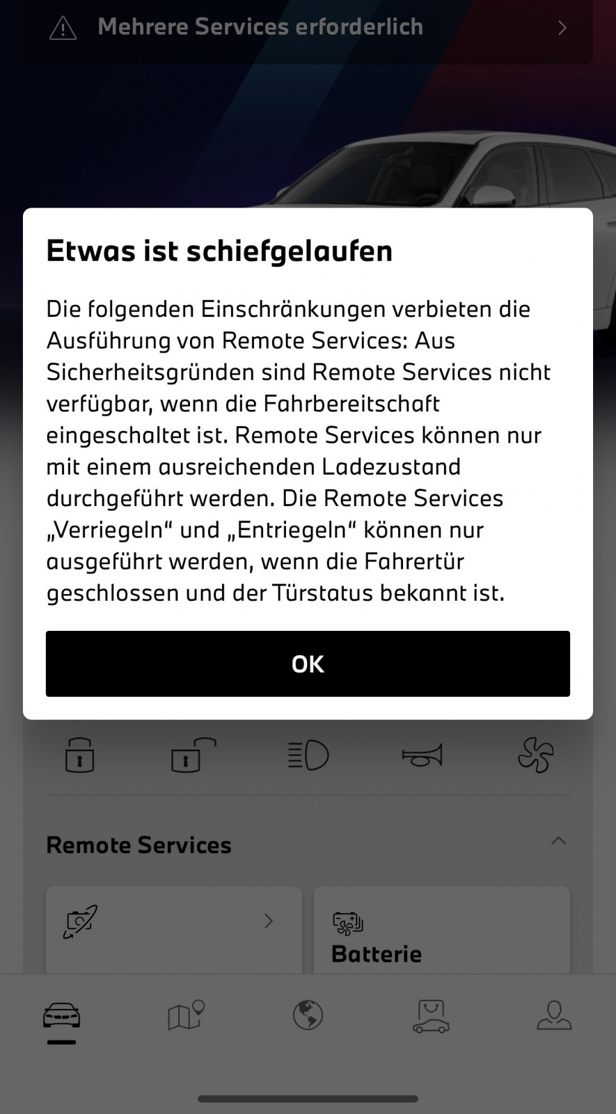 Antrieb defekt. Pannenhilfe kontaktieren!