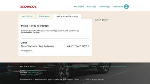 Honda App-Center 2020 Registrierung Auto