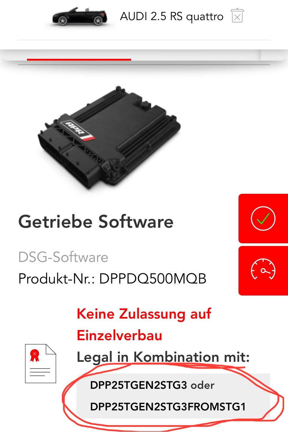 APR Getriebesoftware für FV/8s TTRS nicht applizierbar