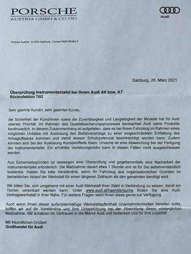 A6 4K Rückruf Instrumententafel