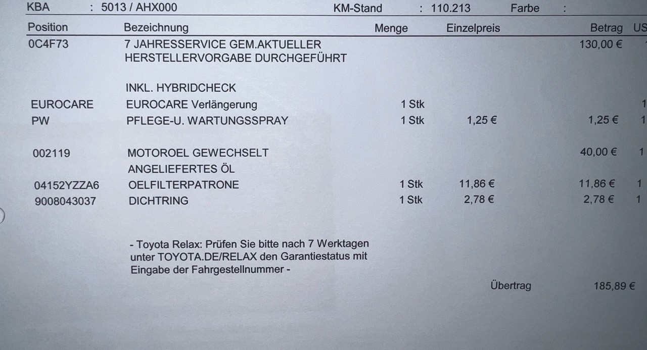 Auris Inspektionskosten realistisch?