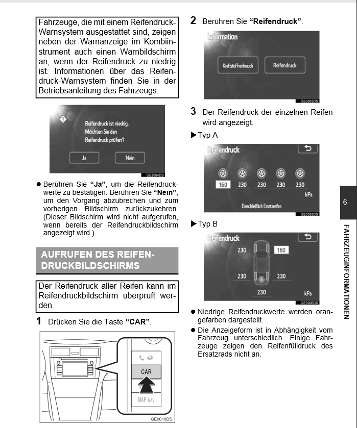 Auris: Reifendruckkontrollsystem