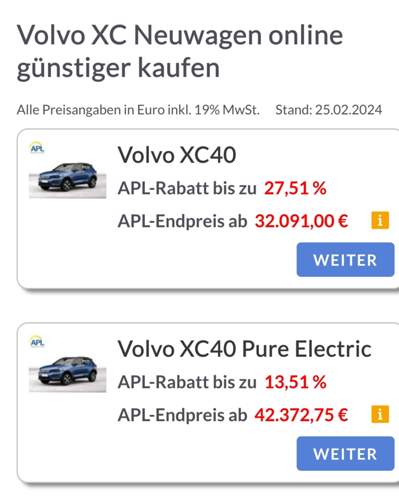 XC40 Nachlass BEV vs Verbrenner