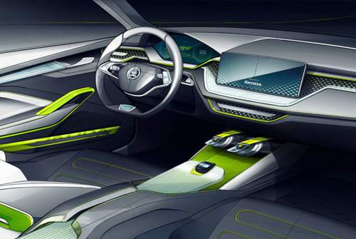 Eigenständiger Innenraum: Skoda zeigt ein freistehendes Display und einen digitalen Tacho