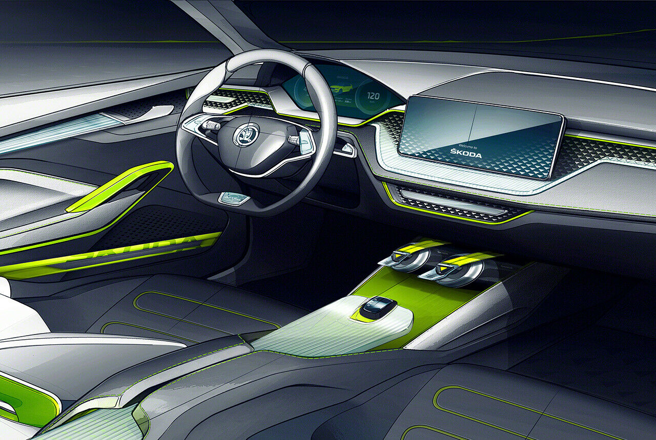 Eigenständiger Innenraum: Skoda zeigt ein freistehendes Display und einen digitalen Tacho