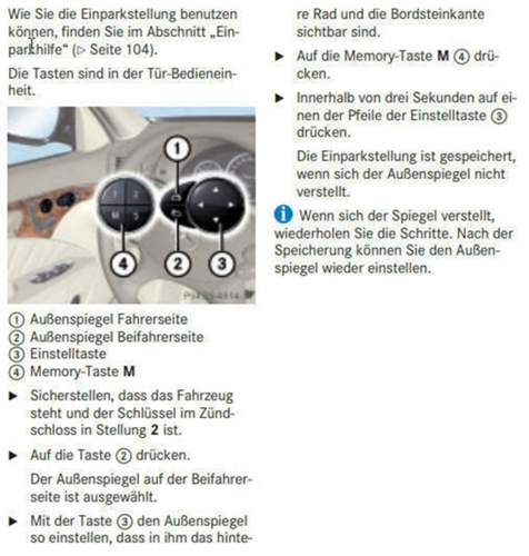 Einparkstellung speichern