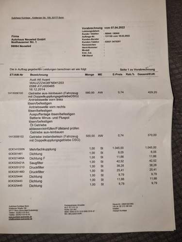 Getriebe Rechnung
