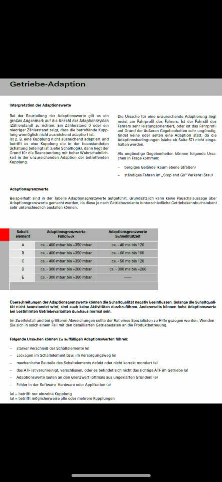 Automatikgetriebe Adaptionswerte
