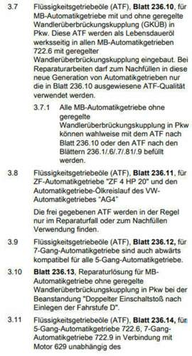 Mb-automatikgetriebeoelfreigaben