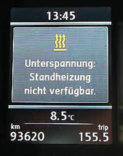 Hinweismeldung Standheizung