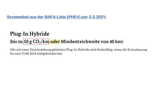Screenshot aus der BAFA-Liste (PHEV)