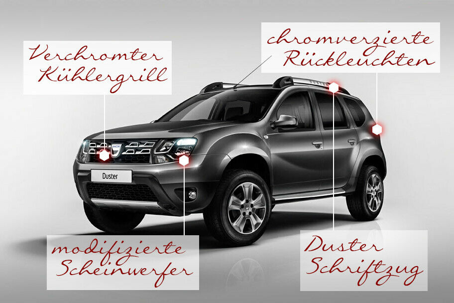 Ein verchromter Kühlergrill und geänderte Scheinwerfer sollen den Duster hübscher machen. Premiere ist auf der IAA