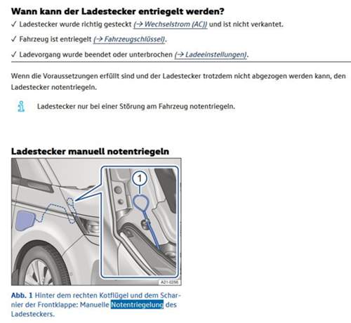 Ladestecker Notentriegelung
