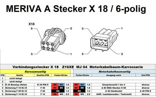 Meriva A Z16XE Motorstecker X 18
