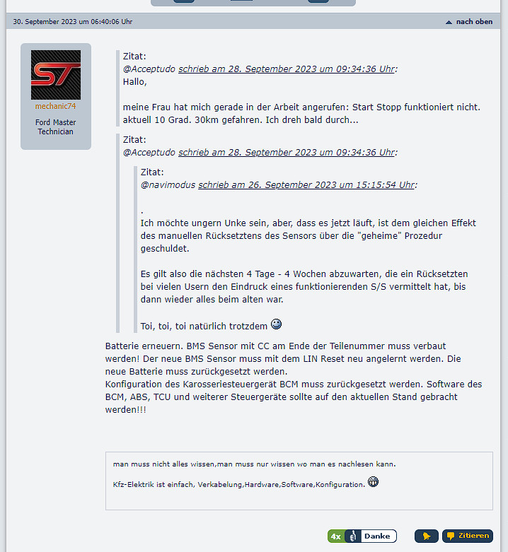 Batteriemanagement Probleme (Start/Stop, Keyless, Töne BC etc.) MK4 vs. MK4 Facelift