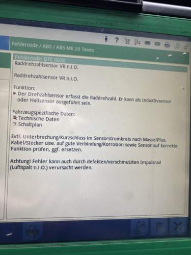 850 Fehlermeldung Radsensor