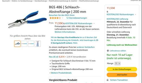 Schlauchabstreifzange