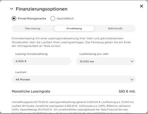 Model Y Leasingkonditionen