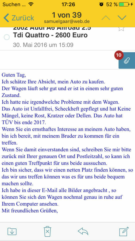 Betrugsmasche beim Autoverkauf?