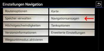 Einstellungen Navigation - Navigatinsansagen