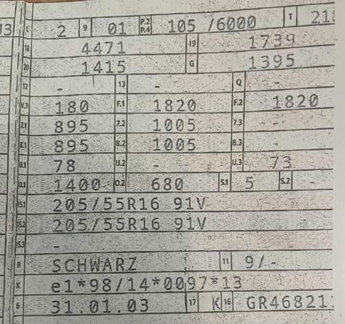 Größe laut fahrzeugschein