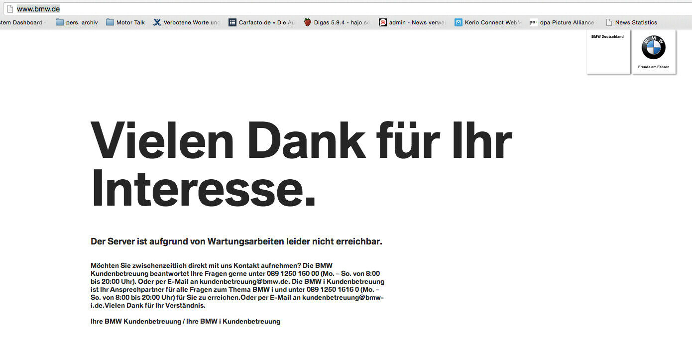 Am 24.11.2014 hat BMW seine deutsche Webseite einfach mal den ganzen Tag geschlossen. Ist das lustig oder peinlich?