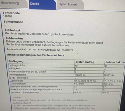 Gemisch zu fett (Große Abweichung)