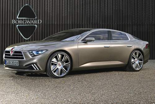Retusche der "Auto Bild": So stellt sich das Magazin ein künftiges Borgward-Modell vor. Im Hintergrund das neue Borgward-Logo