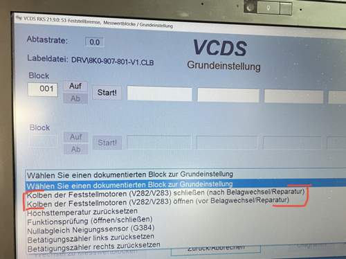 VCDS EPB Belagswechsel Modus