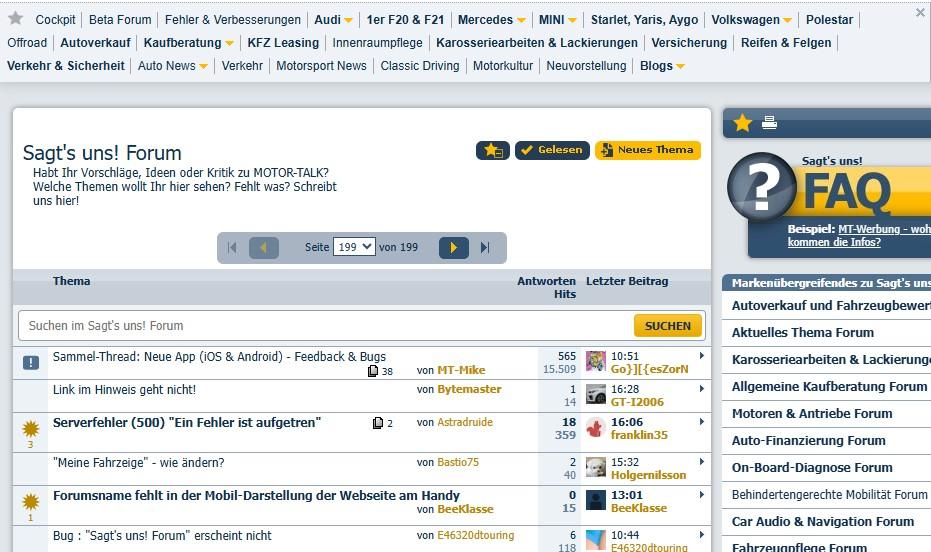 Bug : "Sagt's uns! Forum" erscheint nicht