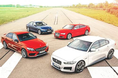 2015-group-test-jaguar-xe-s-mercedes-benz-c450amg-w205-bmw-340i-f30-2-audi-s5-sportback-1