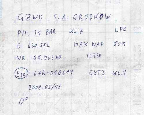 Typenschild LPG Gastank