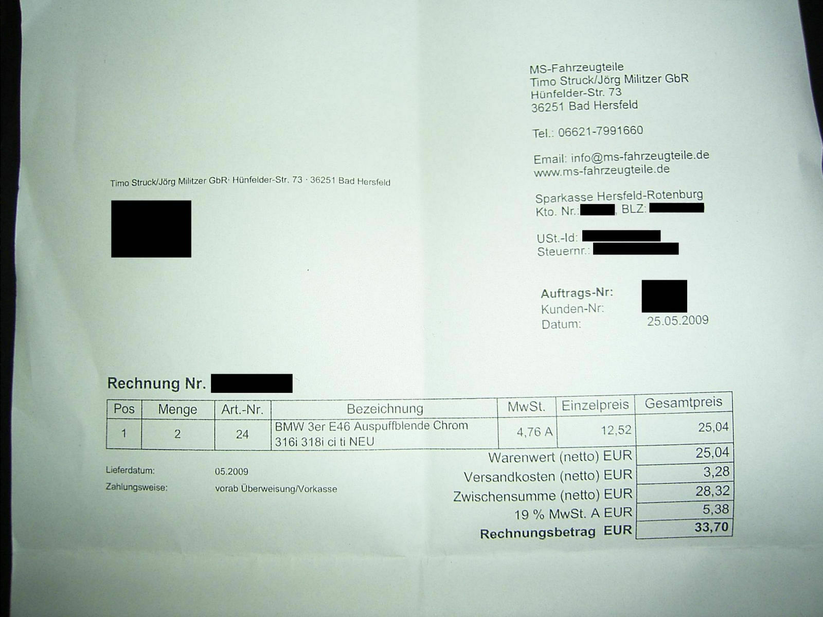 Chromblenden für die Endrohre des TSI / TDI