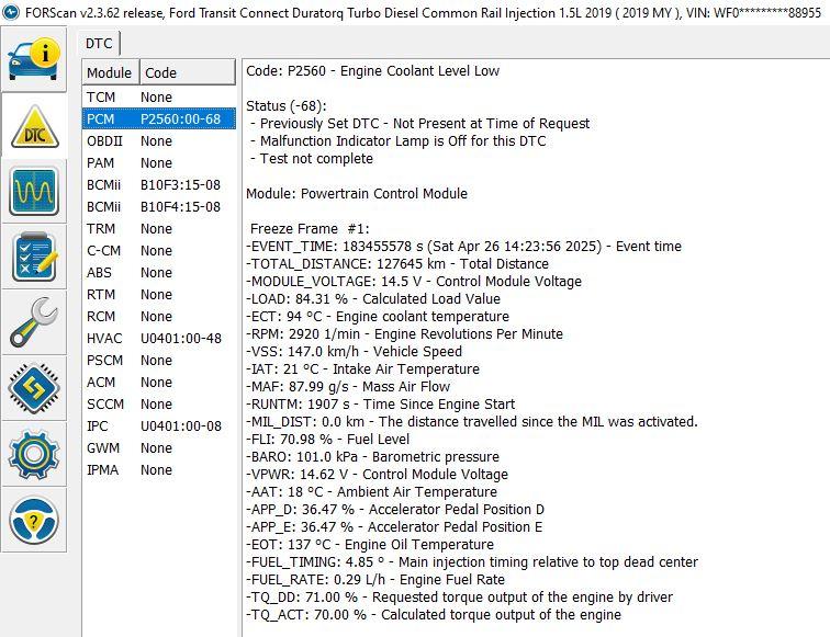 Code: P2560 - Engine Coolant Level Low