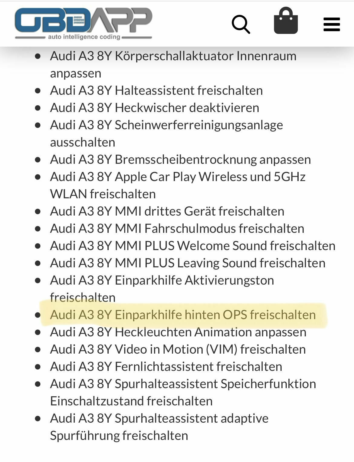 Codierungen für den A3/S3/RS3 (8Y) Sammelthread