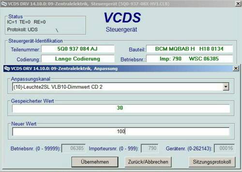 Standlicht links bei Ch/Lh heller