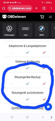 Ohne VAG Plan kein Backup möglich.