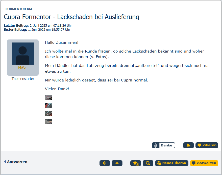 Cupra Formentor - Lackschaden bei Auslieferung