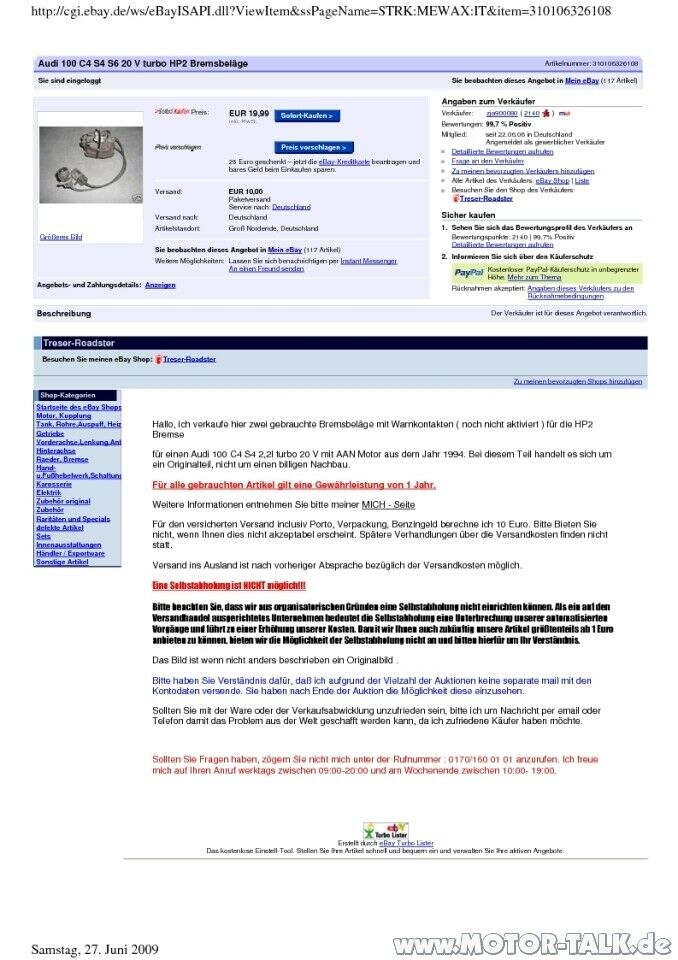 Da fällt mir doch ein... Belag aus dem (HP2)-Sattel!